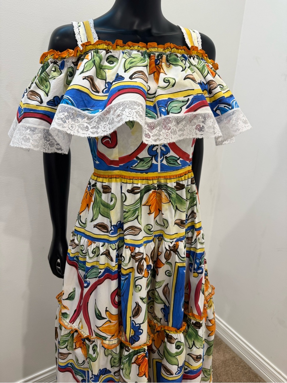 Dolce & Gabbana Sicily Majolica Off Shoulder Cotton Lace Maxi Dress IT 42 US 6 - Picture 6 of 16
